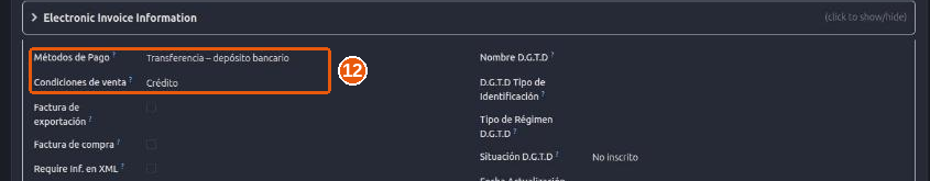Datos de la factura electrónica